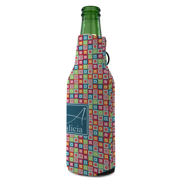 Retro Squares Zipper Bottle Cooler - ANGLE (bottle)