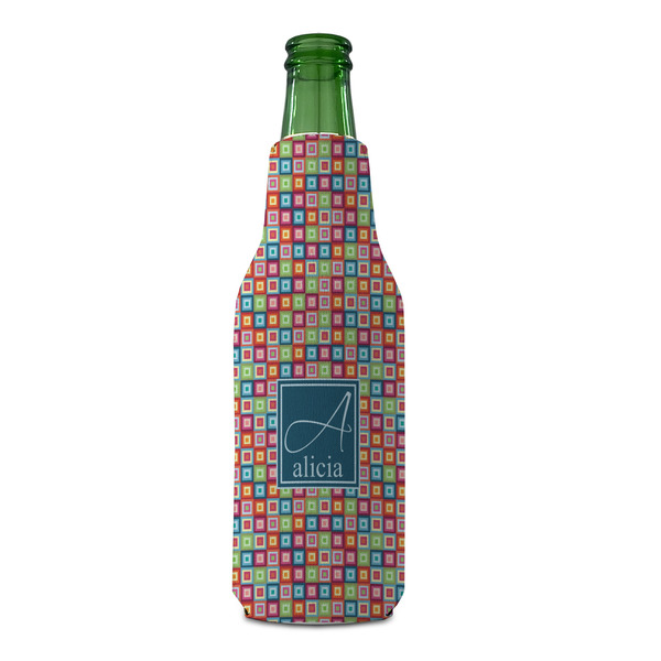Retro Squares Zipper Bottle Cooler - FRONT (bottle)