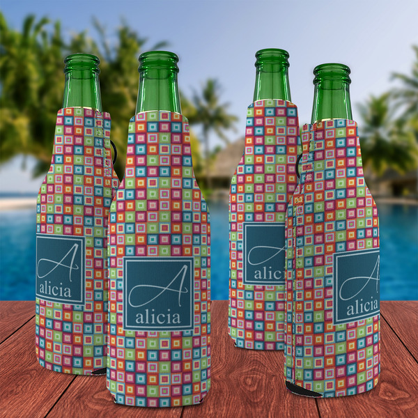 Retro Squares Zipper Bottle Cooler - Set of 4 - LIFESTYLE