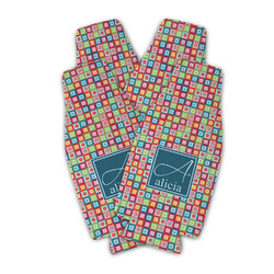 Retro Squares Zipper Bottle Cooler - Set of 4 (Personalized)