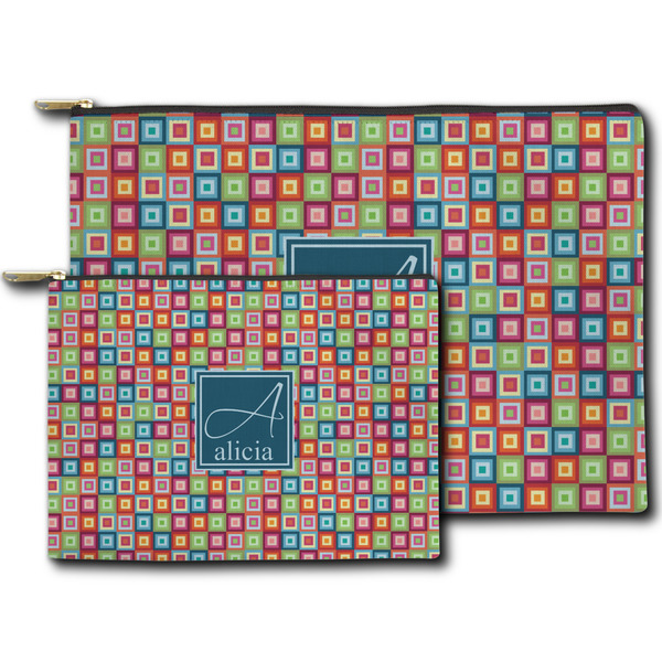 Retro Squares Zippered Pouches - Size Comparison