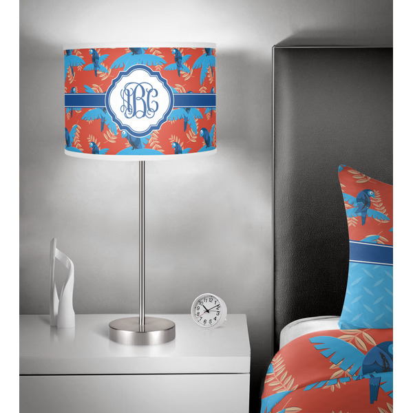 Blue Parrot 13 inch drum lamp shade - in room