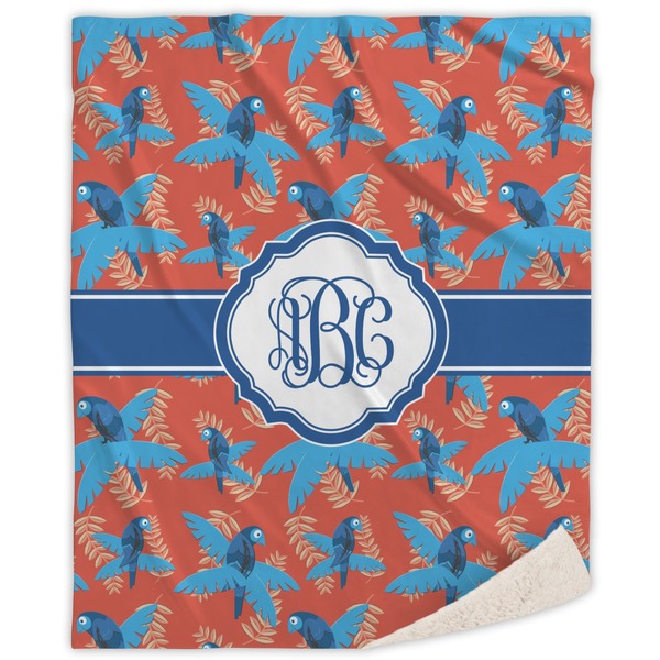 Custom Blue Parrot Sherpa Throw Blanket - 50"x60" (Personalized)