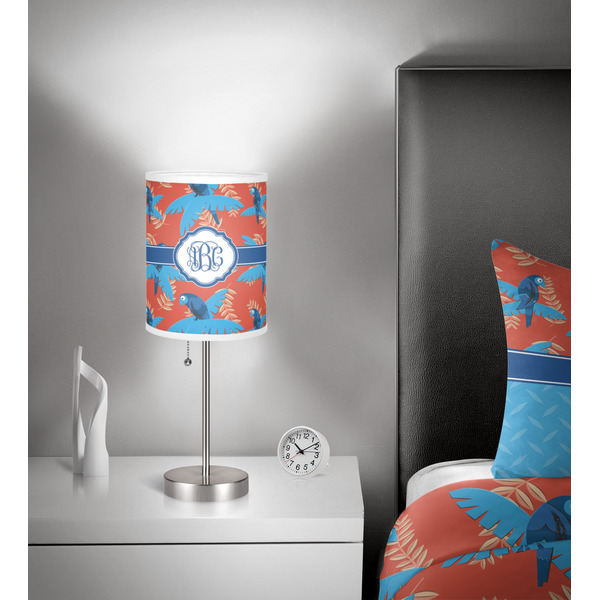 Blue Parrot 7 inch drum lamp shade - in room