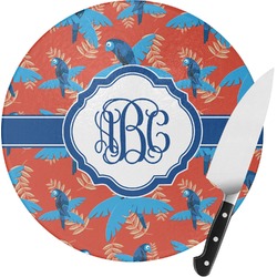 Blue Parrot Round Glass Cutting Board - Small (Personalized)