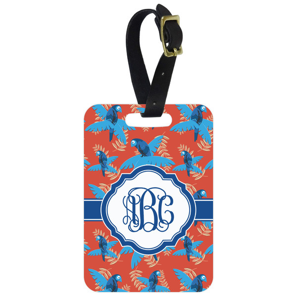 Custom Blue Parrot Metal Luggage Tag w/ Monogram
