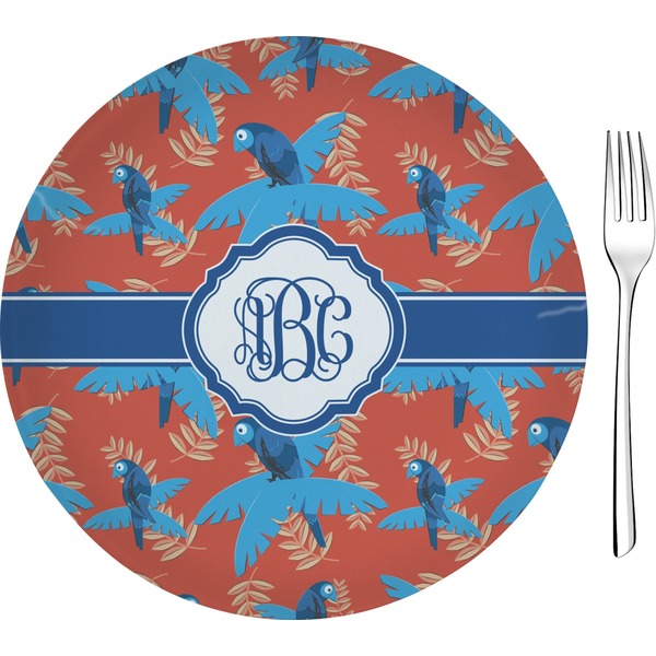 Custom Blue Parrot 8" Glass Appetizer / Dessert Plates - Single or Set (Personalized)