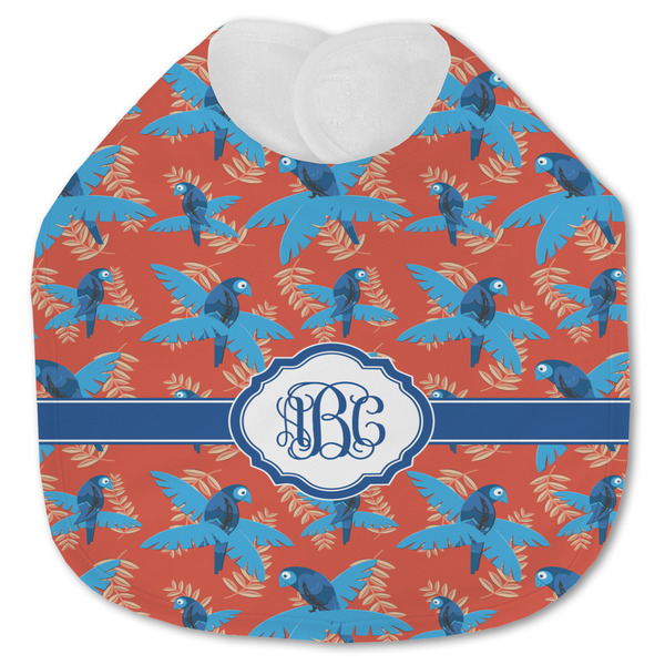 Custom Blue Parrot Jersey Knit Baby Bib w/ Monogram