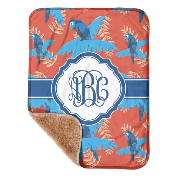 Custom Blue Parrot Sherpa Baby Blanket - 30" x 40" w/ Monograms