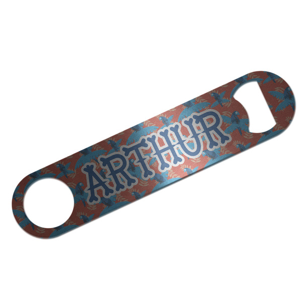 Custom Blue Parrot Bar Bottle Opener - Silver w/ Monogram
