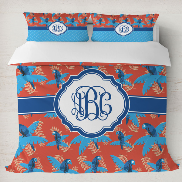 Custom Blue Parrot Duvet Cover Set - King (Personalized)