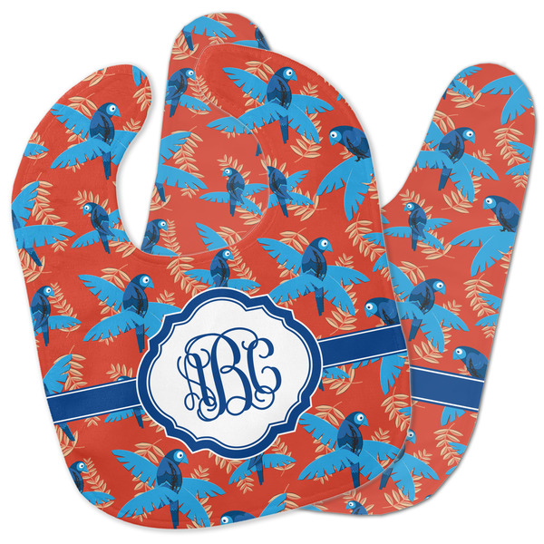 Custom Blue Parrot Baby Bib w/ Monogram