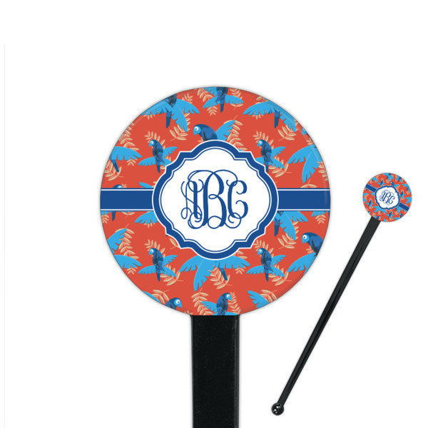 Custom Blue Parrot 7" Round Plastic Stir Sticks - Black - Single Sided (Personalized)