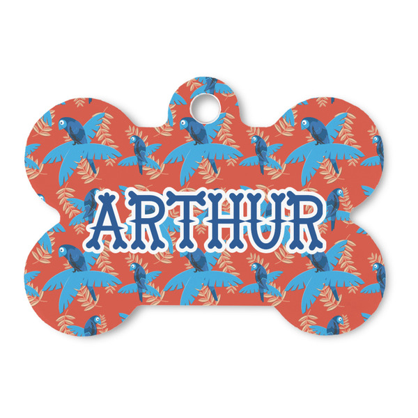Custom Blue Parrot Bone Shaped Dog ID Tag (Personalized)