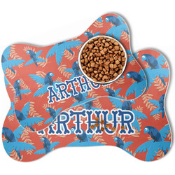 Blue Parrot Bone Shaped Dog Food Mat (Personalized)
