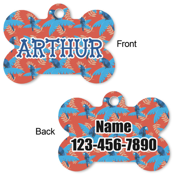 Blue Parrot Bone Shaped Dog Tag - Front & Back