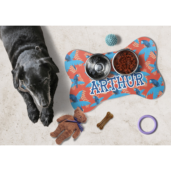 Blue Parrot Bone Shaped Mat w/ Food & Water