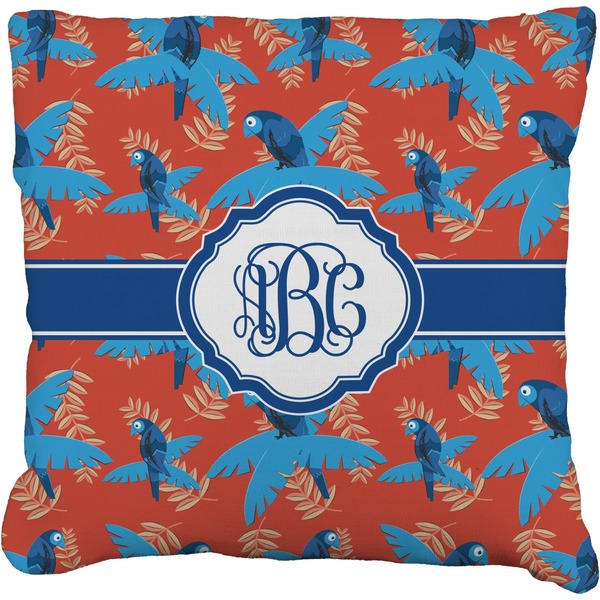 Custom Blue Parrot Faux-Linen Throw Pillow 16" (Personalized)