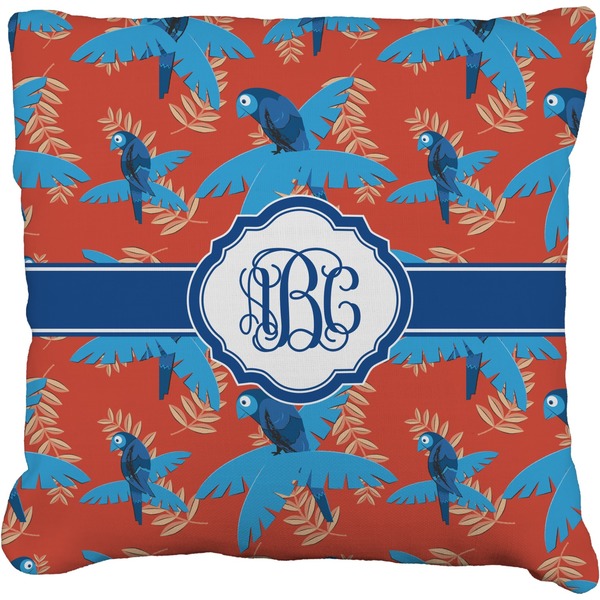 Custom Blue Parrot Faux-Linen Throw Pillow 20" (Personalized)