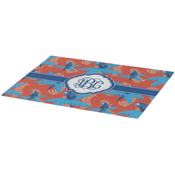 Blue Parrot Burlap Placemat (Angle View)