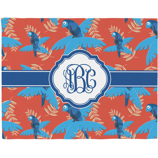 Custom Blue Parrot Woven Fabric Placemat - Twill w/ Monogram