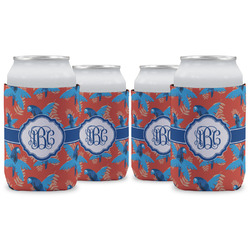 Blue Parrot Can Cooler (12 oz) - Set of 4 w/ Monogram