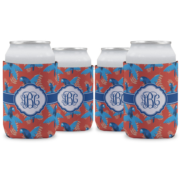 Custom Blue Parrot Can Cooler (12 oz) - Set of 4 w/ Monogram