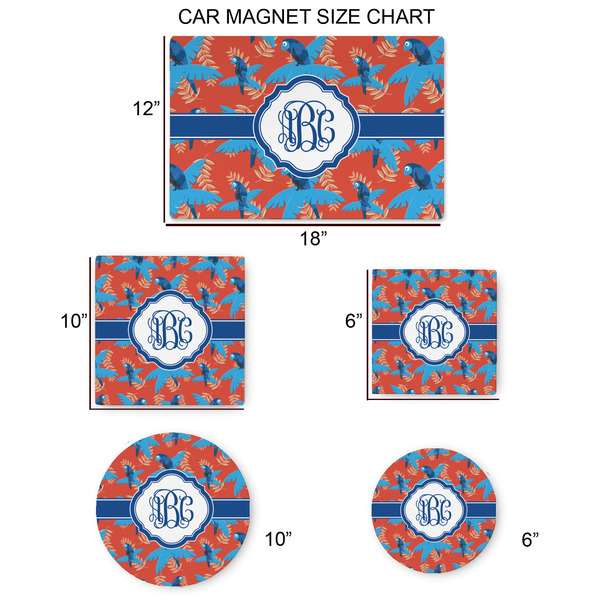 Blue Parrot Car Magnets - SIZE CHART