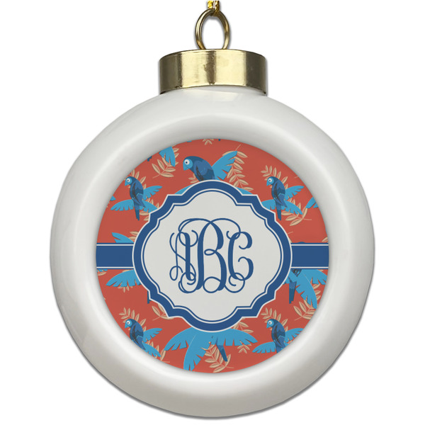 Custom Blue Parrot Ceramic Ball Ornament (Personalized)