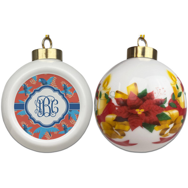 Blue Parrot Ceramic Christmas Ornament - Poinsettias (APPROVAL)