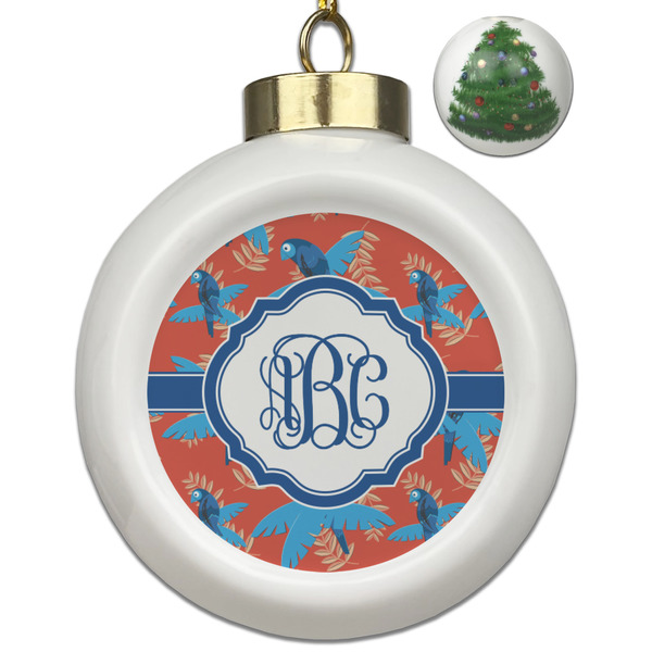 Custom Blue Parrot Ceramic Ball Ornament - Christmas Tree (Personalized)