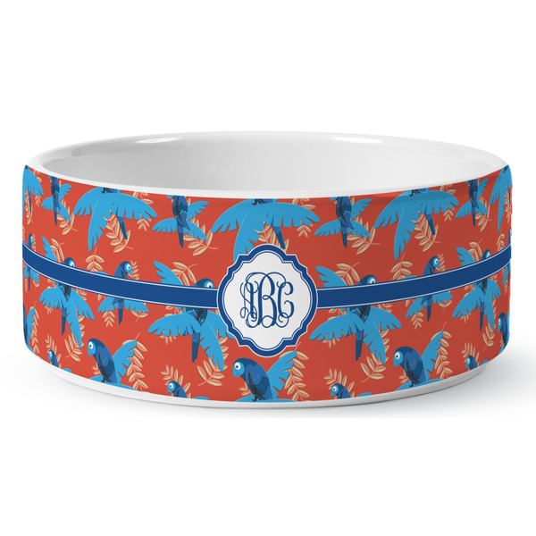 Blue Parrot Ceramic Dog Bowl - Medium - Front