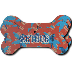 Blue Parrot Ceramic Dog Ornament - Front & Back w/ Monogram