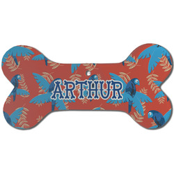 Blue Parrot Ceramic Dog Ornament - Front w/ Monogram