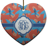Blue Parrot Heart Ceramic Ornament w/ Monogram