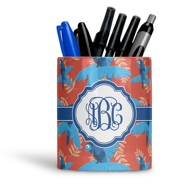 Custom Blue Parrot Ceramic Pen Holder