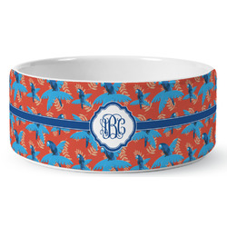 Blue Parrot Ceramic Dog Bowl (Personalized)