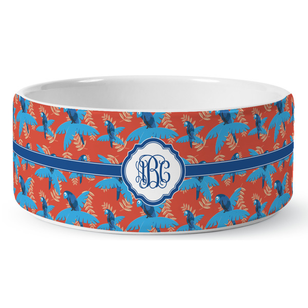 Custom Blue Parrot Ceramic Dog Bowl - Medium (Personalized)