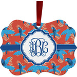 Blue Parrot Metal Frame Ornament - Double Sided w/ Monogram