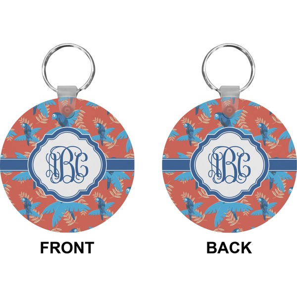 Blue Parrot Circle Keychain (Front + Back)