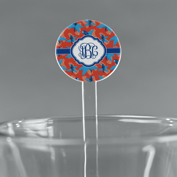 Custom Blue Parrot 5.5" Round Plastic Stir Sticks - Clear (Personalized)