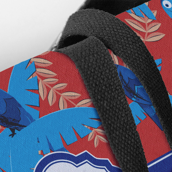 Blue Parrot Closeup of Tote w/Black Handles