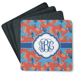 Blue Parrot Square Rubber Backed Coasters - Set of 4 (Personalized)
