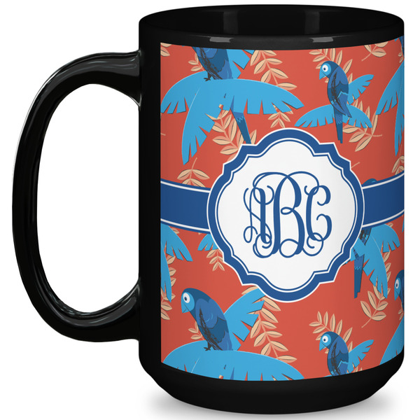Custom Blue Parrot 15 Oz Coffee Mug - Black (Personalized)