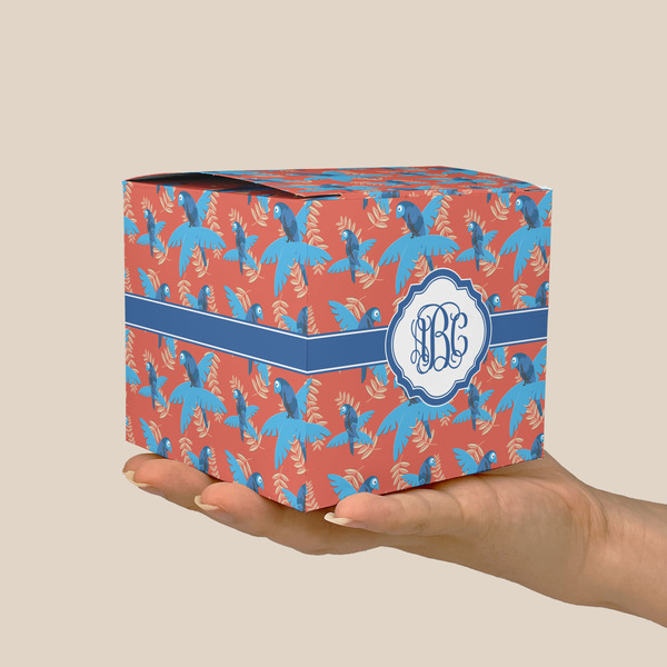 Blue Parrot Cube Favor Gift Box - On Hand - Scale View