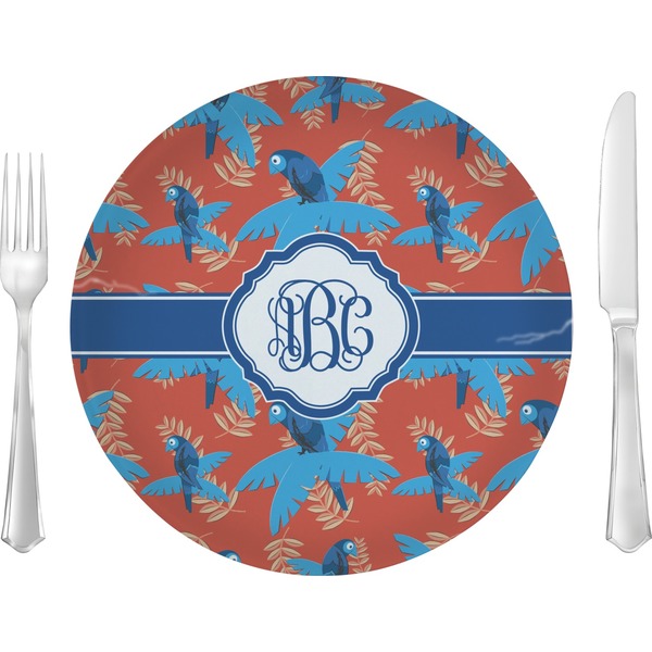 Custom Blue Parrot 10" Glass Lunch / Dinner Plates - Single or Set (Personalized)
