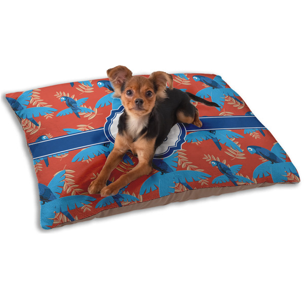Custom Blue Parrot Dog Bed - Small w/ Monogram