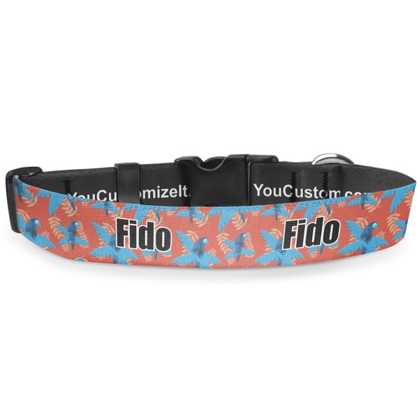 Custom Blue Parrot Deluxe Dog Collar - Medium (11.5" to 17.5") (Personalized)