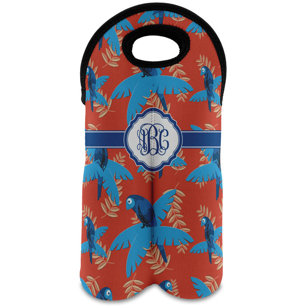 Custom Blue Parrot Wine Tote Bag (2 Bottles) (Personalized)
