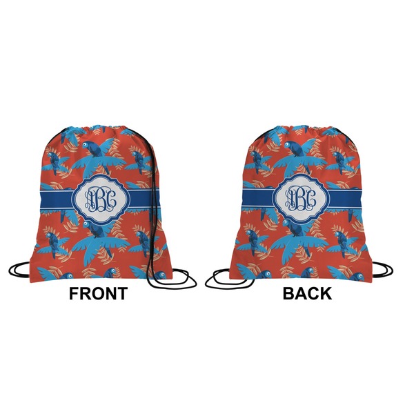 Blue Parrot Drawstring Backpack Front & Back Small